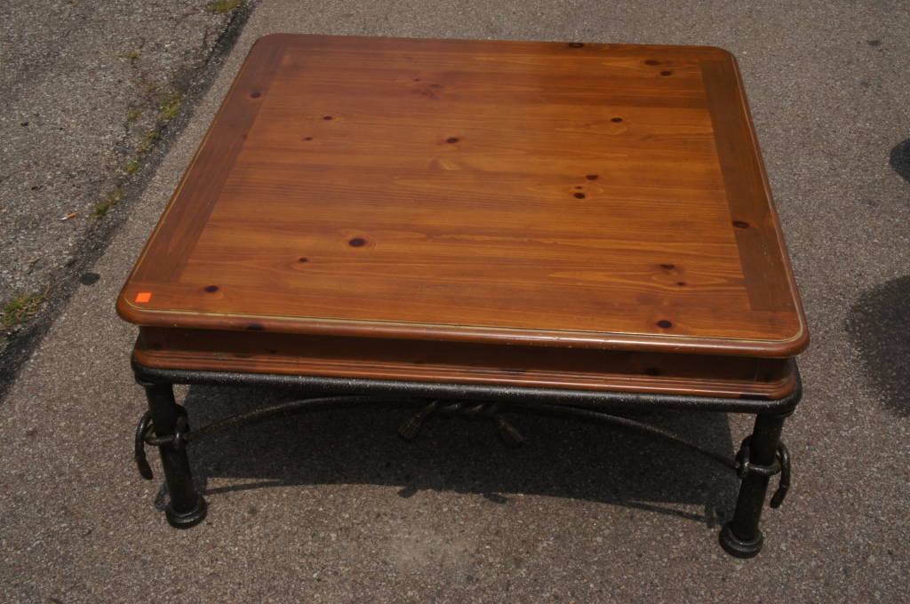 National Mt. Airy Pine Coffee Table Cast Iron Legs Distressed Finish