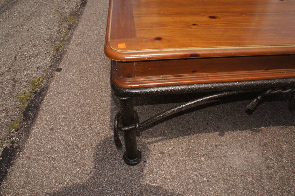 National Mt. Airy Pine Coffee Table Cast Iron Legs Distressed Finish