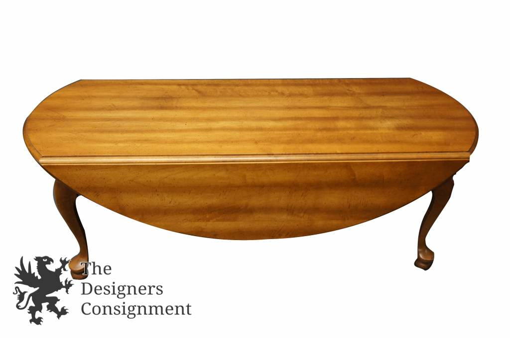 Vintage Queen Anne Style Distressed Ash Oval Drop Leaf Coffee Cocktail