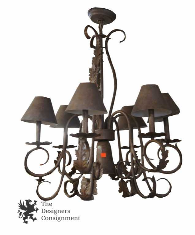 The Designers Consignment Dayton S Premier Gallery Contemporary Iron Chandelier W French Styling Acanthus Leaves Medal Shades