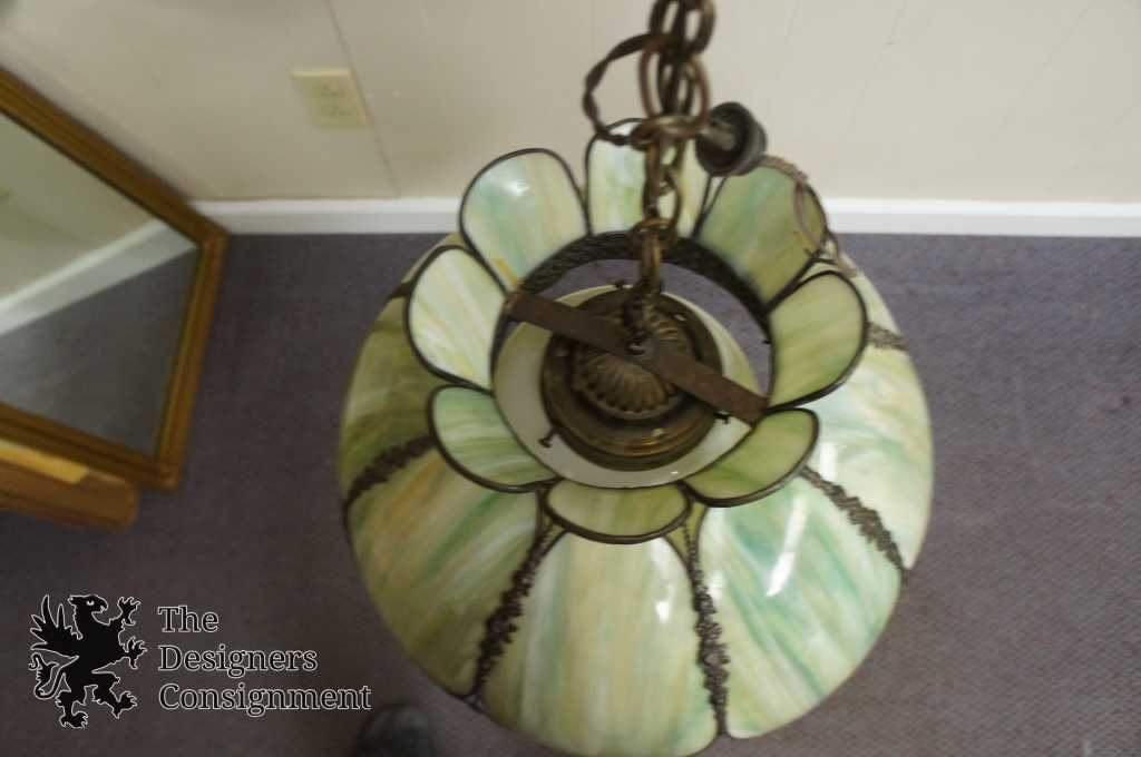 The Designers Consignment Dayton S Premier Gallery Antique Green White Slag Glass Tulip Pendant Light Chandelier Metal Trim Roses 222925334504