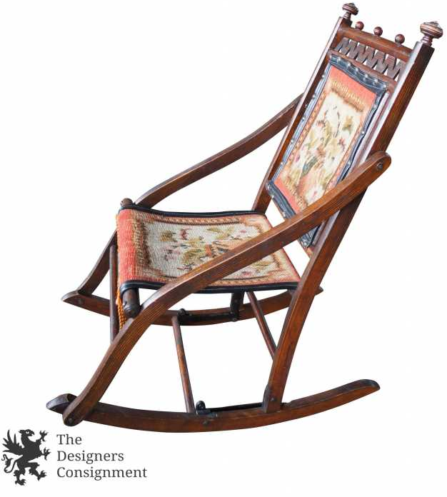 E W Vaill Antique Edwardian Folding Rocking Chair Campaign Rocker