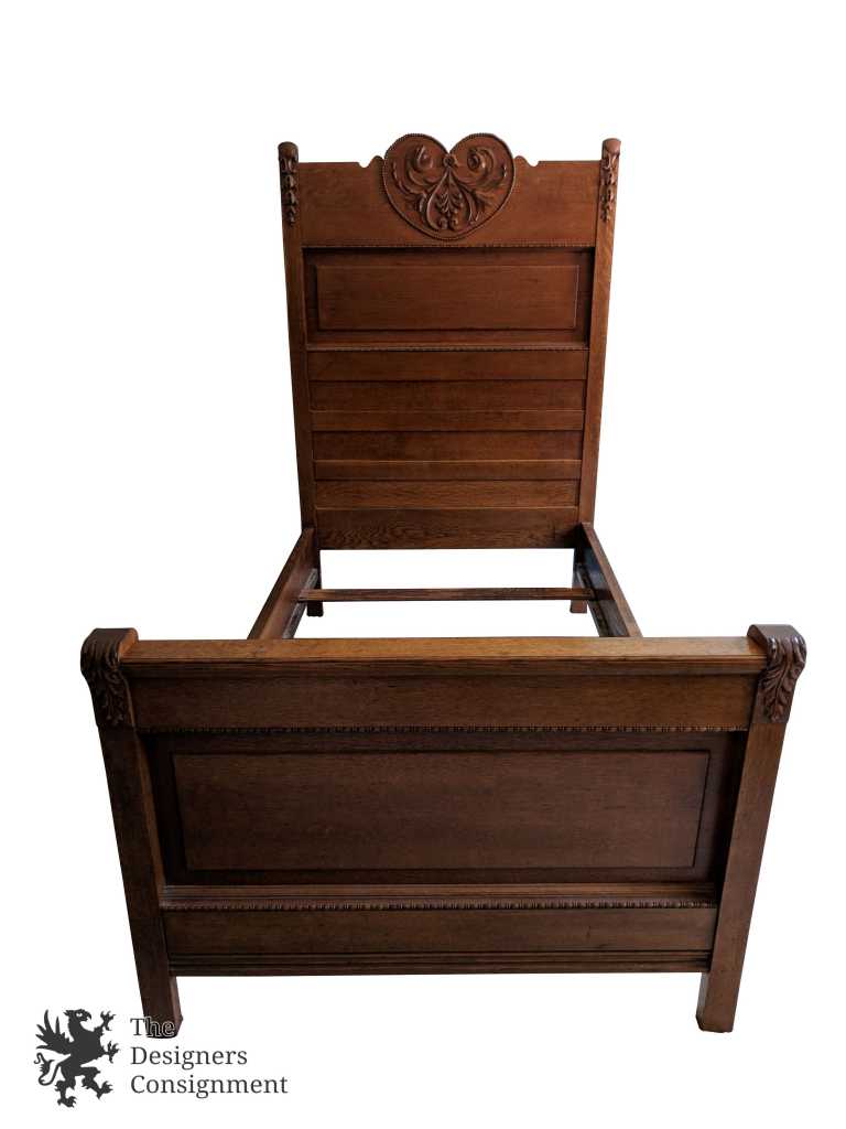 The Designers Consignment Dayton S Premier Gallery Antique Victorian Oak High Back Carved Twin Size Panel Bed Arts Crafts