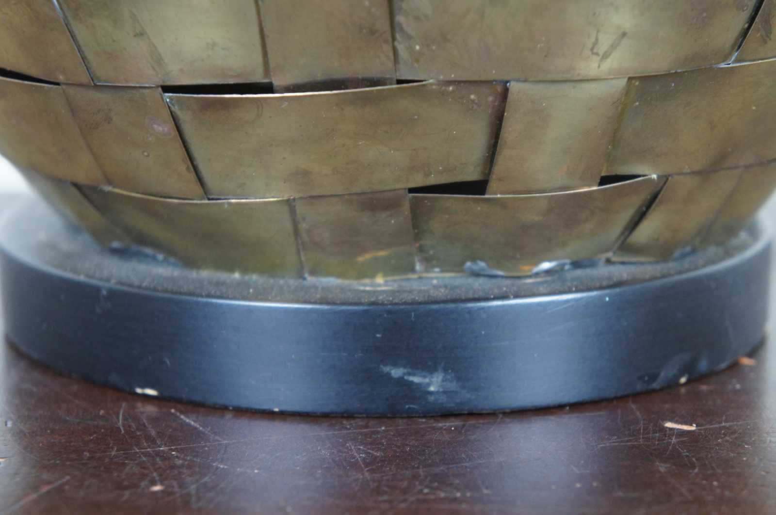 Vintage Brass Basket Weave Ginger Jar Urn Table Lamp Vase Shape MCM